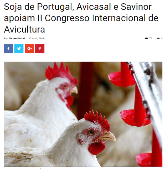 SOJA DE PORTUGAL, AVICASAL e SAVINOR apoiam II Congresso Internacional de Avicultura